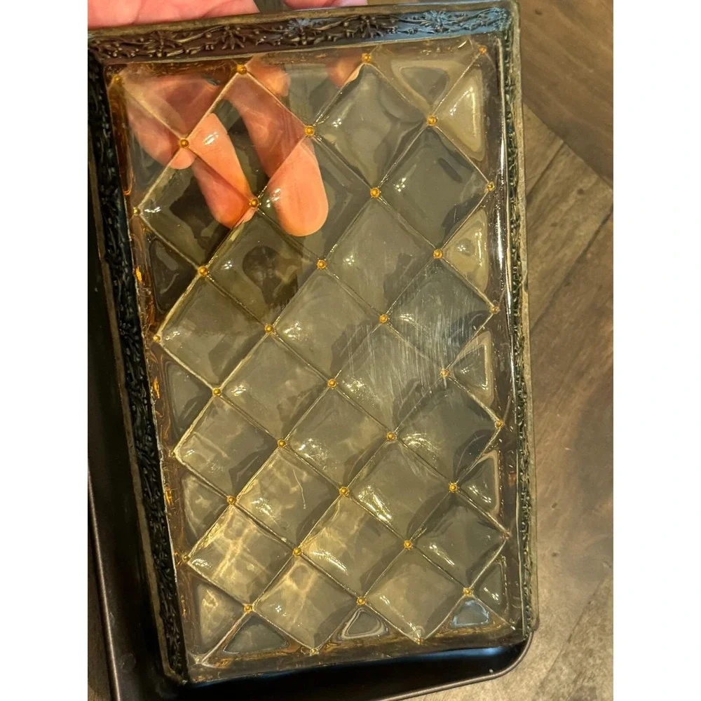 Vintage Art Nouveau/Hollywood Regency/MCM Lucite Tray Quilted Faux Brass‎ Trim